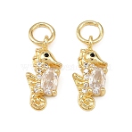 Brass Micro Pave Cubic Zirconia Pendants, Sea Horse Charms, Rack Plating, Cadmium Free & Lead Free, Long-Lasting Plated, Golden, with Jump Ring, Clear, 14x6.5x4mm, Hole: 3mm(KK-B161-02G)