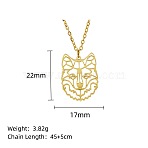 304 Stainless Steel Geometric Artistic Hollow Animal Pendant Necklaces, Clavicle Chain Necklaces for Women, Golden, Wolf, 17.72 inch(45cm)(JK0174-14)