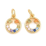 Brass Micro Pave Colorful Cubic Zirconia Charms, Cadmium Free & Lead Free, Long-Lasting Plated, Rack Plating, Ring Charms, Real 18K Gold Plated, 11.5x9.5x2.5mm, Hole: 3.5mm(KK-P353-07G)