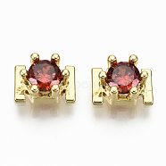 Brass Micro Pave Cubic Zirconia Cabochons, Fit Floating Locket Charms, Cadmium Free & Nickel Free & Lead Free, Hexagon, Real 16K Gold Plated, Red, 7.5x5x3.5mm(KK-S061-48G-E-NR)
