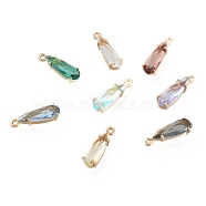 Faceted Glass Pendants, with Golden Tone Brass Open Back Settings, Teardrop, Mixed Color, 14.5x4.5x4mm, Hole: 1mm(X-GLAA-T010-004)