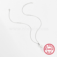 Rhodium Plated  925 Sterling Silver Pendant Necklaces for Women, with Pearl, Platinum, Pendant: 0.79 inch(2cm)(AX5136-7)