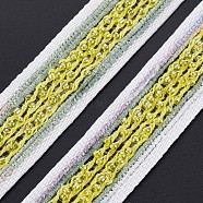 Nylon Ribbon, with Glass Seed Beads, Yellow, 3/4 inch(19~20mm)(SRIB-N005-001F)