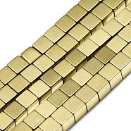 Electroplate Non-magnetic Synthetic Hematite Beads Strands, Cube, Real 18K Gold Plated, 3x3x3mm, Hole: 1mm, about 139~140pcs/strand, 15.75 inch(40cm)(X-G-S352-40)