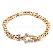 Cubic Zirconia Link Bracelet with Golden Brass Curb Chains, Long-Lasting Plated, Star, 7-7/8 inch(20cm)(BJEW-C055-06B-G)