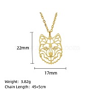 Stainless Steel Geometric Artistic Hollow Animal Pendant Necklaces, Clavicle Chain Necklaces for Women, Golden, Wolf, 17.72 inch(45cm)(JK0174-14)