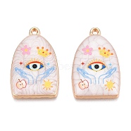 Printed Rack Plating Alloy Enamel Pendants, Golden, Arch with Evil Eye Charm, Palm, 28.5x18x3.5~4mm, Hole: 1.5mm(ENAM-T020-03A)