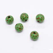 (Clearance Sale)Printed Natural Wood Beads, Round with Heart Pattern, Lime Green, 15mm, Hole: 3.6mm(WOOD-TAC0007-59F)