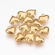 304 Stainless Steel Pendants, Puffed Heart, Real 18k Gold Plated, 13x11.5x4.5mm, Hole: 1.2mm(STAS-G176-24G)