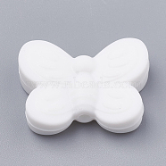 Food Grade Eco-Friendly Silicone Focal Beads, Chewing Beads For Teethers, DIY Nursing Necklaces Making, Butterfly, White, 20x25x6mm, Hole: 2mm(SIL-N001-01O)