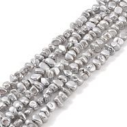 Electroplated Shell Pearl Beads Strands, Nuggets, Silver, 4.5~6.5x6.5~9x4.5~6.5mm, Hole: 1mm, about 84pcs/strand, 16.14 inch(41cm)(BSHE-C006-03A)