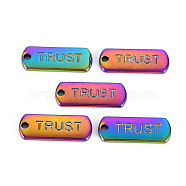 Rainbow Color Alloy Charms, Cadmium Free & Nickel Free & Lead Free, Oval with Trust, 21x8x1.8mm, Hole: 1.6mm(PALLOY-S180-234-NR)