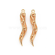 Brass Pendants, Nickel Free, Hollow, Horn of Plenty/Italian Horn Cornicello Charms, Real 18K Gold Plated, 28.5x5.5x4mm, Hole: 1mm(KK-S356-598-NF)