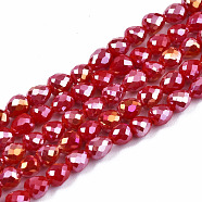 Opaque Glass Beads Strands, AB Color Plated, Faceted, Teardrop, FireBrick, 4.5x4.5mm, Hole: 1mm, about 99~101pcs/strand, 17.64 inch~18.03 inch(44.8cm~45.8cm)(X-EGLA-T008-16I)