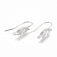 Brass Earring Hooks, with Cubic Zirconia and Horizontal Loop, Horse Eye, Clear, Nickel Free, Clear, Real Platinum Plated, 21~23x14~17x5mm, Hole: 1.5mm, Pin: 0.8mm(X-KK-S345-212P)
