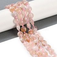 Natural Cherry Blossom Agate Beads Strands, Faceted, Flat Round, with Seed Beads, 9.5~10x5~6mm, Hole: 1mm, about 32~34pcs/strand, 15.75~14.96''(38~40cm)(G-B094-A02-01)