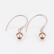 304 Stainless Steel Dangle Earrings, Hypoallergenic Earrings, Round, Rose Gold, 29mm, Pin: 0.8mm, Pendant: 11x8mm(STAS-I077-08RG-B)
