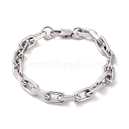 201 Stainless Steel Oval Link Chain Bracelets for Men, Stainless Steel Color, 8-5/8 inch(22cm), Wide: 8mm(BJEW-R313-07P)