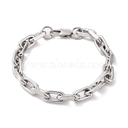 Non-Tarnish 201 Stainless Steel Oval Link Chain Bracelets for Men, Stainless Steel Color, 8-5/8 inch(22cm), Wide: 8mm(BJEW-R313-07P)