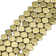 Electroplate Non-magnetic Synthetic Hematite Beads Strands, Rhombus, Real 18K Gold Plated, 5x6x2.5mm, Hole: 0.9mm, about 82~84pcs/strand, 15.75 inch(40cm)(G-S352-60)