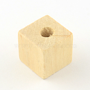Cube Undyed Natural Wooden Beads, Wheat, 19~20x19~20x19~20mm, Hole: 4~5mm(WOOD-R249-084)