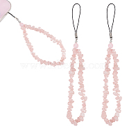 Natural Rose Quartz Chips Beaded Chain Mobile Straps, Anti-Lost Cellphone Wrist Lanyard, for Car Key Purse Phone Supplies, 19.5~20.1cm(FIND-WH0135-07D)