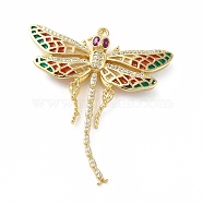 Rack Plating Brass Micro Pave Cubic Zirconia Pendants, with Enamel, Real 18K Gold Plated, Long-Lasting Plated, Lead Free & Cadmium Free, Dragonfly, Green, 44.5x40x6.5mm, Jump Ring: 5x0.8mm, 3.4mm Inner Diameter(KK-E281-08G-02)