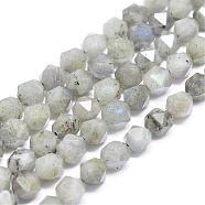 Natural Labradorite Beads Strands, Star Cut Round Beads, Faceted, 9x10mm, Hole: 1.5mm, about 40pcs/strand, 15.15 inch~15.35 inch(G-N0313-08-8mm)