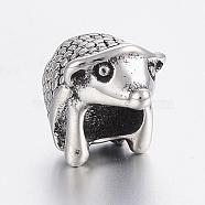 304 Stainless Steel European Beads, Large Hole Beads, Hedgehog, Antique Silver, 11x8x10mm, Hole: 5mm(STAS-H440-110AS)