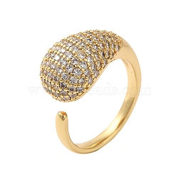 Teardrop Brass Micro Pave Clear Cubic Zirconia Open Cuff Rings for Women, Golden, 11mm, US Size 7(17.3mm)(RJEW-A046-07G)