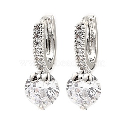 Brass with Cubic Zirconia Dangle Hoop Earrings, Flat Round, Platinum, 22x8mm(EJEW-G362-06P)