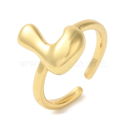 Brass Open Cuff Rings, for Women, Lead Free & Cadmium Free, Real 18K Gold Plated, Letter L, 10.5mm, Adjustable(RJEW-U008-06L-G)