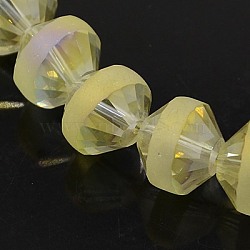 Electroplate Glass Beads Strands, Full Rainbow Plated, Frosted, Bicone, Champagne Yellow, 12x10mm, Hole: 1mm, about 50pcs/strand, 20.4 inch(EGLA-J037-C-F01)