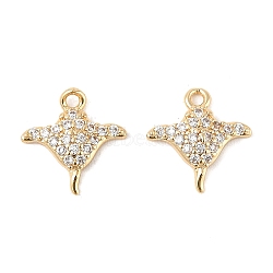 Brass Micro Pave Clear Cubic Zirconia Charms, Stingray Charms, Real 18K Gold Plated, 11x10.5x2.5mm, Hole: 1.2mm(KK-R219-14G)