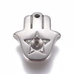 304 Stainless Steel Pendants Rhinestone Setting, Religion, Hamsa Hand/Hand of Fatima/Hand of Miriam with Star, Stainless Steel Color, Fit For 3mm Rhinestone, 16x13.5x3.8mm, Hole: 1.4mm(STAS-E474-46)