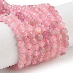Natural Madagascar Rose Quartz Beads Strands, Faceted, Grade AA, Round, 4~4.5mm, Hole: 0.7mm, about 92~95pcs/strand, 15.24~15.51''(38.7~39.4cm)(X-G-B088-C09-04)