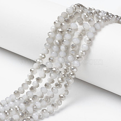 Electroplate Glass Beads Strands, Imitation Jade, Half Gray Plated, Faceted, Rondelle, Ghost White, 10x8mm, Hole: 1mm, about 63~65pcs/strand, 19.2~20 inch(48~50cm)(EGLA-A034-J10mm-E05)