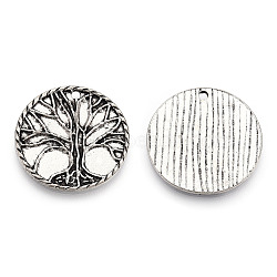 Tibetan Style Alloy Pendants, Cadmium Free & Lead Free, Flat Round with Tree of Life, Antique Silver, 29.5x2mm, Hole: 2mm(PALLOY-T075-216AS)