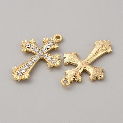 Alloy Rhinestone Pendants, Cross Charms, Light Gold, 28.5x19x2mm, Hole: 1.5mm(FIND-WH0110-433)