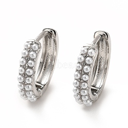 Acrylic Pearl Beaded Hoop Earrings, Long-Lasting Plated Brass Hinged Earrings for Women, Cadmium Free & Lead Free, Real Platinum Plated, 15x16.5x3.5mm, Pin: 1mm(EJEW-K093-10P)