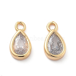 Brass Micro Pave Clear Cubic Zirconia Charms, Teardrop, Real 18K Gold Plated, 10x5x2mm, Hole: 1.2mm(KK-G516-24G)