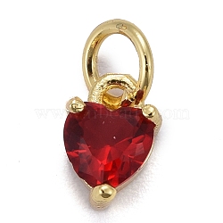 Brass Micro Pave Cubic Zirconia Charms, Long-Lasting Plated, Real 18K Gold Plated, Heart, Red, 8x5x3.5mm, Hole: 3mm(KK-P192-08-G07)