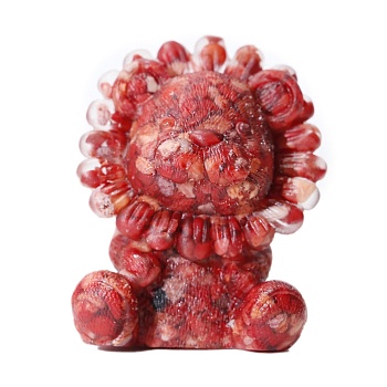 Resin Lion Display Decoration, with Synthetic Coral Chips inside Statues for Home Office Decorations, 50x30x60mm