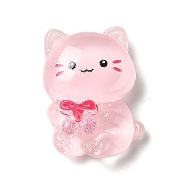 Translucent Resin Decoden Cabochons, Cartoon Cat with Bowknot, Pink, 23x17x7mm