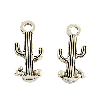 Tibetan Style Alloy Cactus Pendants, Cadmium Free & Lead Free, Antique Silver, 20.5x9x3mm, Hole: 2mm