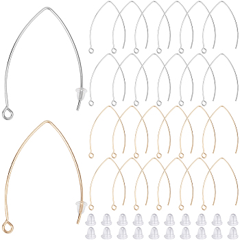 40Pcs 2 Colors 304 Stainless Steel Earring Hooks, Ear Wire, with Horizontal Loop & 80Pcs Plastic Ear Nuts, Golden & Stainless Steel Color, 4~40x4~24x0.9~4mm, Hole: 1~2mm, 19 Gauge, Pin: 0.9mm