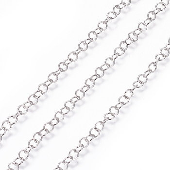 304 Stainless Steel Rolo Chains, Belcher Chain, Unwelded, Stainless Steel Color, 3.7mm, Links: 3.7x0.6mm