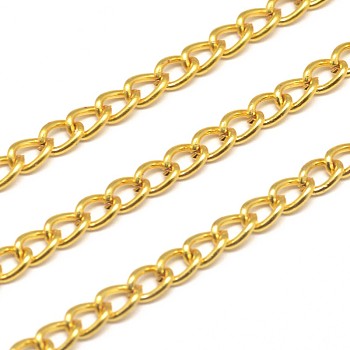 Electroplate Iron Curb Chains, Unwelded, with Spool, Lead Free & Nickel Free, Gold, 5x3x1mm