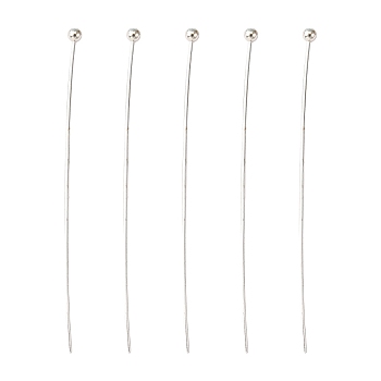 Brass Ball Head Pins, Lead Free and Nickel Free, Silver Color Plated, Size: about 0.6mm thick(22 Gauge), 40mm long, Head: 1.8mm