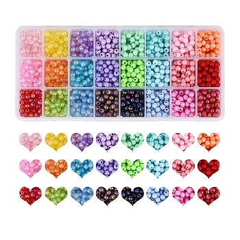 1800pcs 24 Colors Opaque & Transparent Acrylic Beads, AB Color Plated, Round, Mixed Color, 6x5mm, Hole: 1.8mm, about 75pcs/color